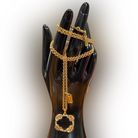 Coach CZ Quadrafoil Gold Tone Necklace NWOT - Picture 5 of 8